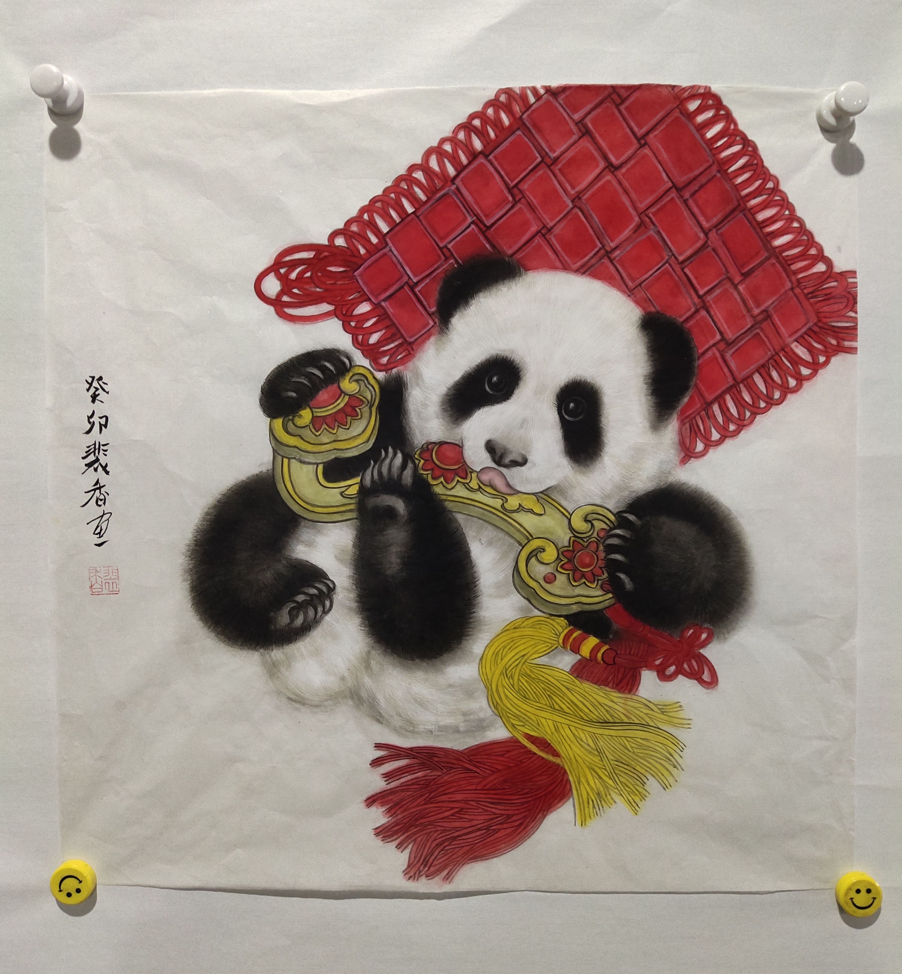 裴香手绘国宝熊猫图，高55cm，宽55Cm