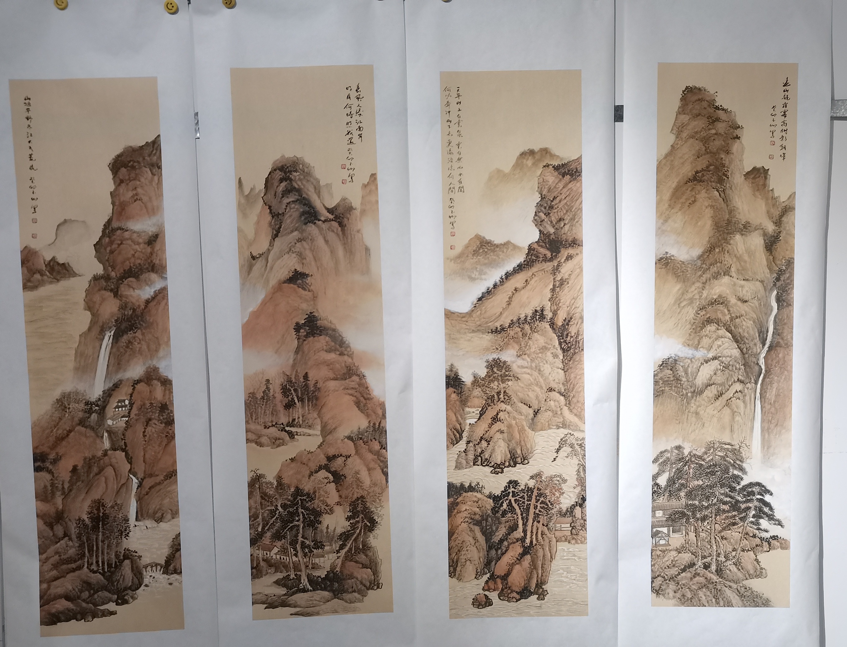 刘玉卿手工山水四条屏