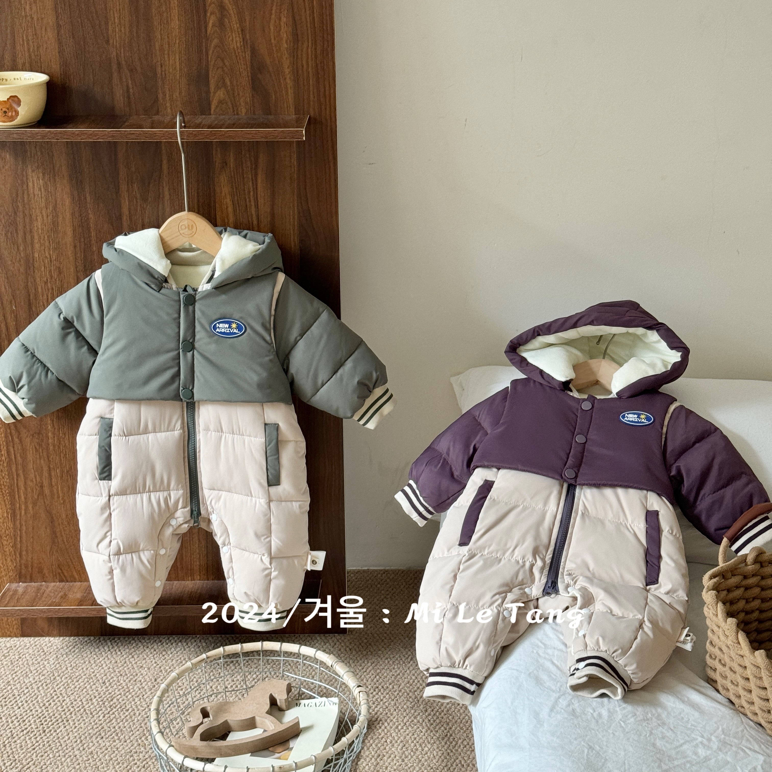 冬款零下婴儿连帽婴幼儿加厚紫色冬季拼色假两件白鸭绒羽绒服2443
