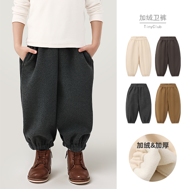呔妮家~宝宝休闲加绒卫裤冬季新款收口长裤男女婴童加厚运动裤子