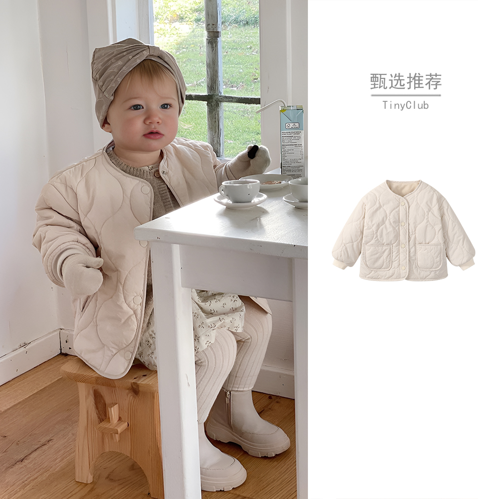 2024冬季新款婴幼儿加绒保暖外套秋冬百搭宝宝小插袋圆领夹克上衣