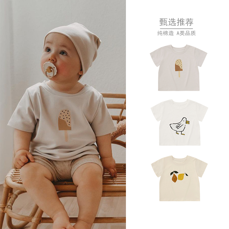 23SS夏日新款ins风婴儿衣服短袖T恤男小童3岁1女宝宝儿童休闲上衣
