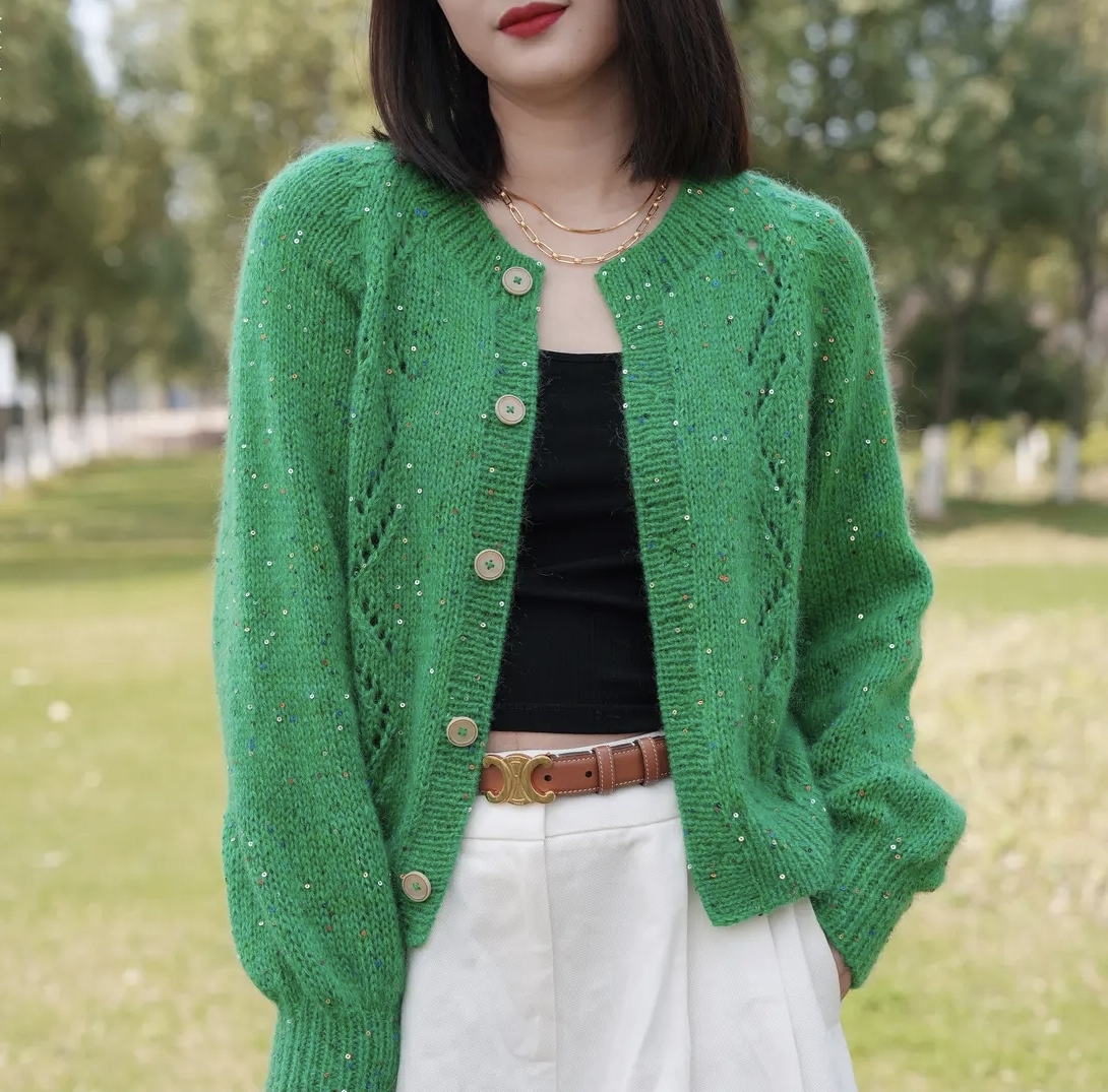 织纯色圆领插肩开衫小马海毛线6团包邮