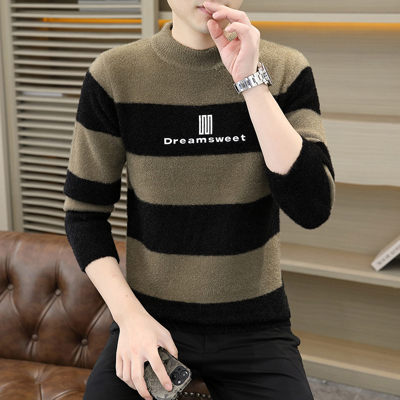 男士毛衣半高领潮流上衣韩版中领加厚针织衫保暖冬季线衣打底衫