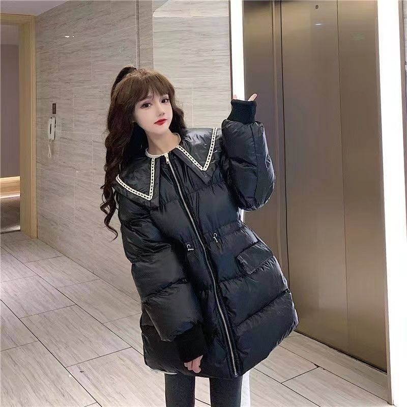 娃娃领棉服女年冬季新款韩版宽松收腰显瘦海军领棉衣外套女潮