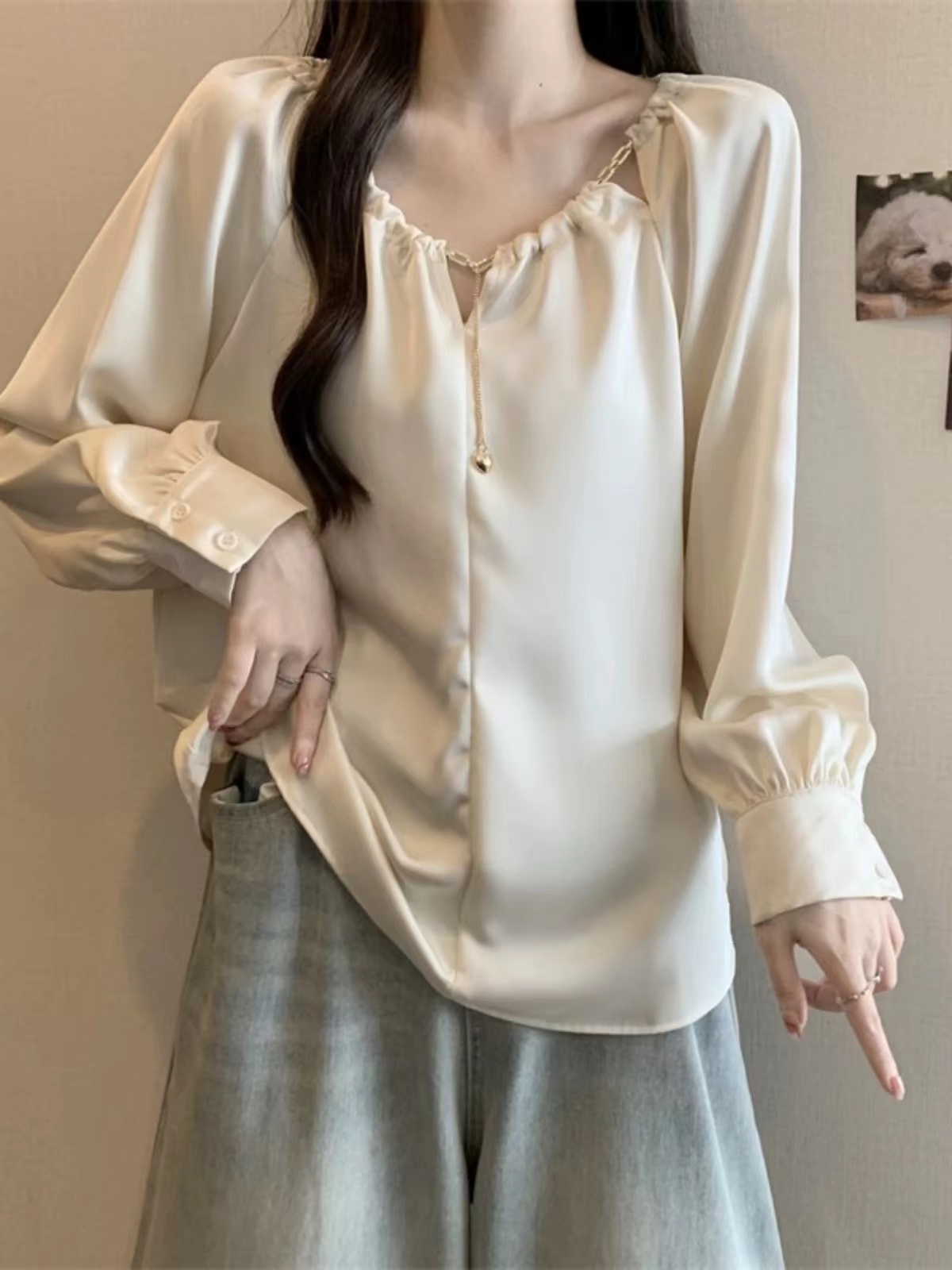 【锦衣服饰】柏6735(6735-1)醋酸链条长袖衬衫