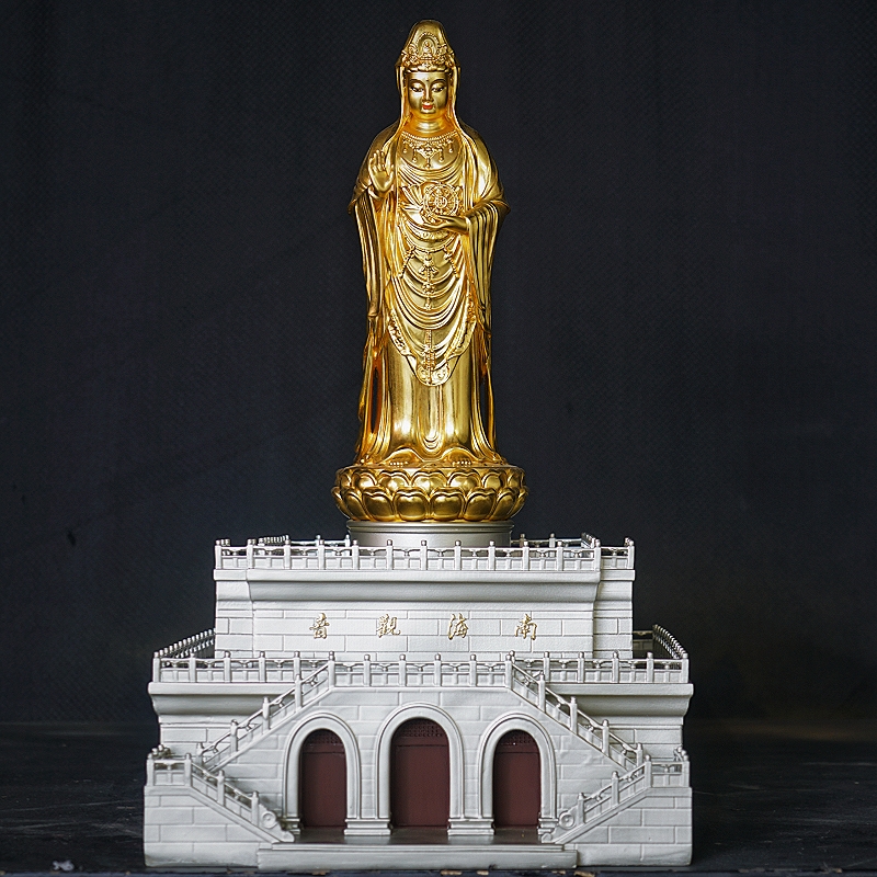 朴塑全铜手工南海观音佛像中式释迦牟尼黄金家用摆件