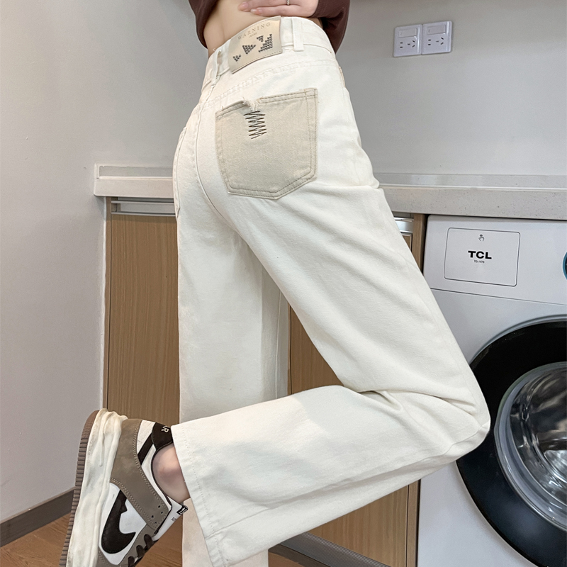 1959牛仔裤女米白阔腿裤，这款大量现货，长期供应，不断供