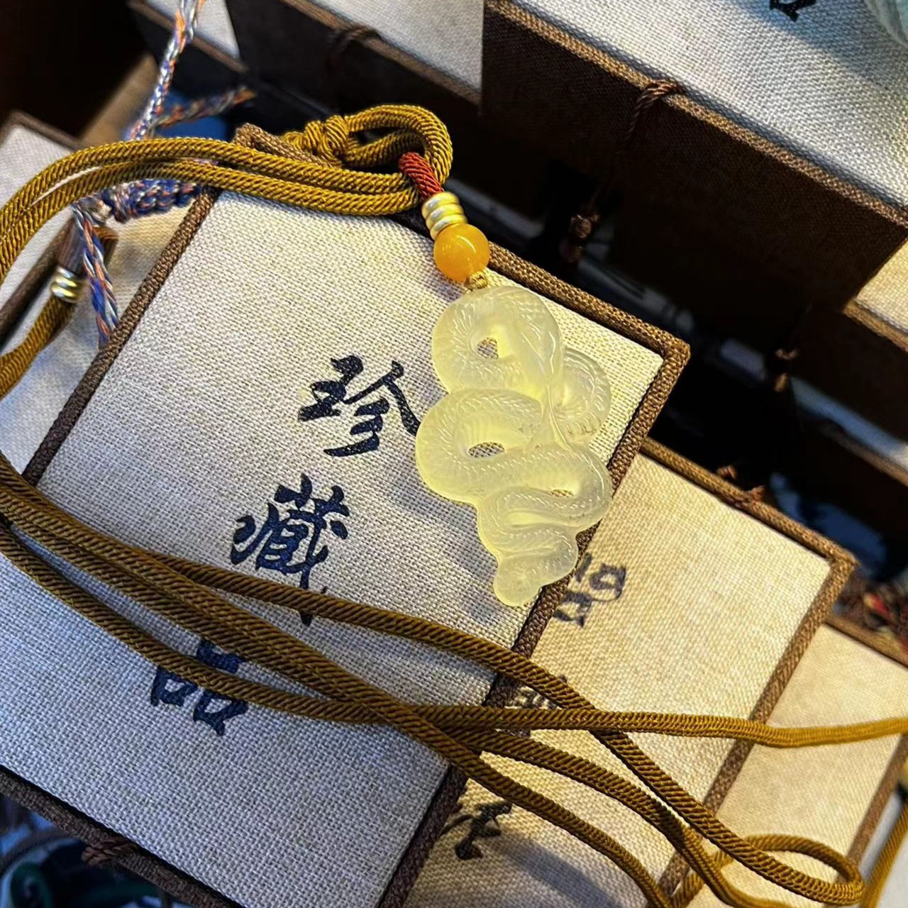 【冰晴之夏】玉蛇佩（岫玉一级冰）复古手工工艺百搭项链