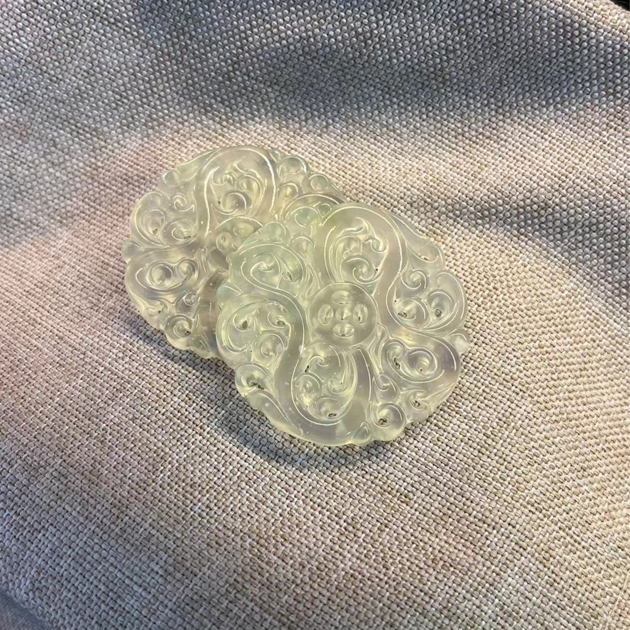 【冰晴之夏】凤尾花玉璧（岫玉一级冰料）手工雕刻多样性发货其中之一