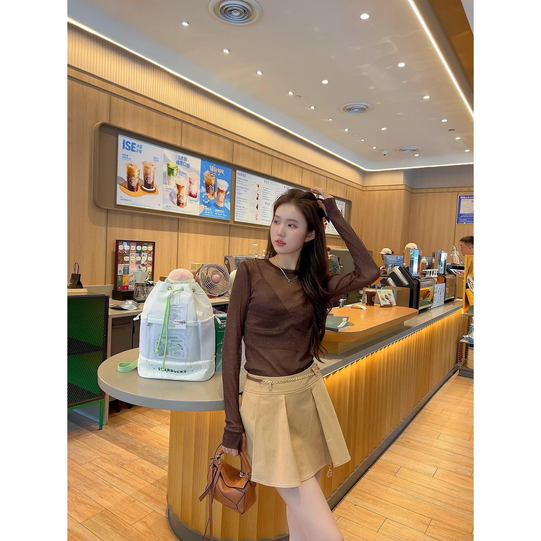 GIRDEAR/哥弟【流光闪烁】哥弟显瘦百搭纱衣上衣（小领带手袖）打底衫