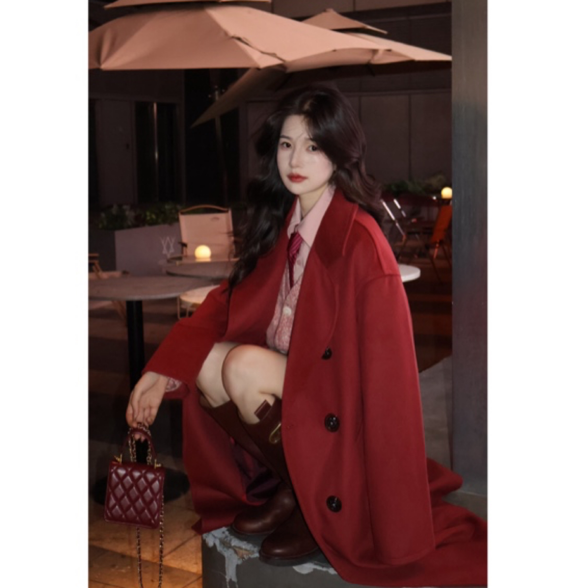 GIRDEAR/哥弟「奢华瑰梦 」新款气质感双排扣时尚大衣 1400775