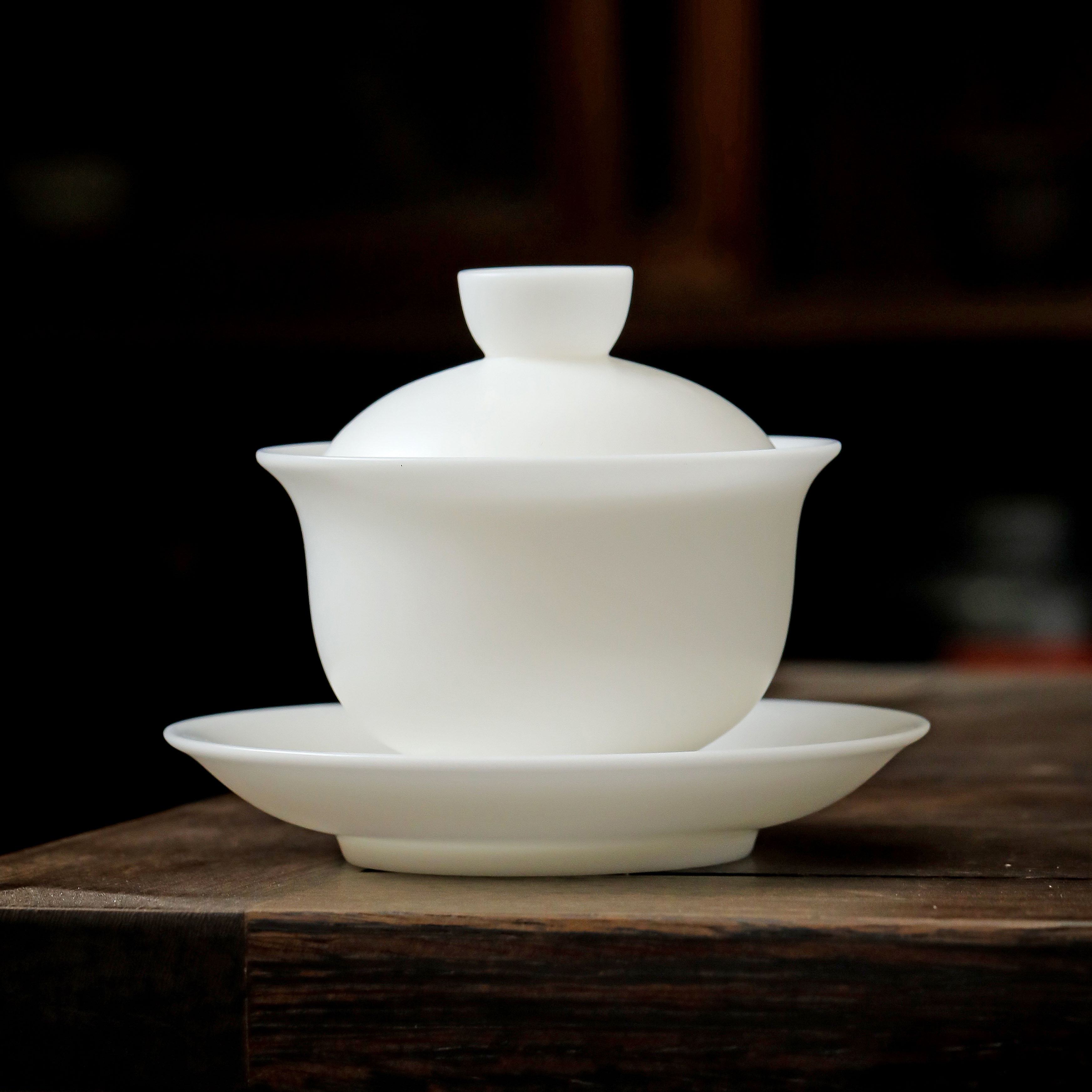 素烧冰种玉瓷三才盖碗德化高档手工陶瓷泡茶碗纯白茶碗白瓷盖杯