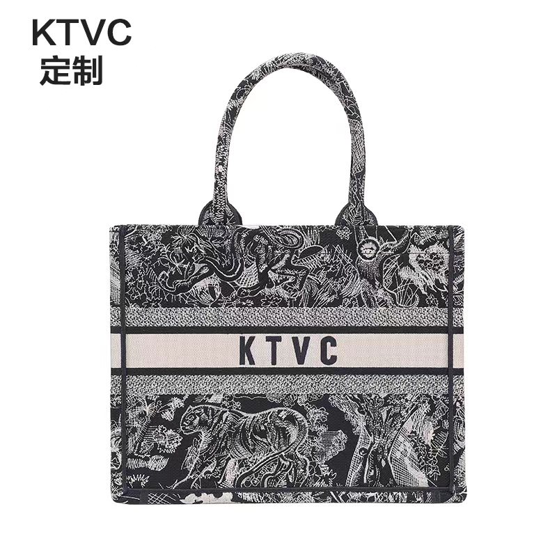 花纹小众高雅立体浮雕刺绣托特包动物老虎刺绣购物袋大容量手提包