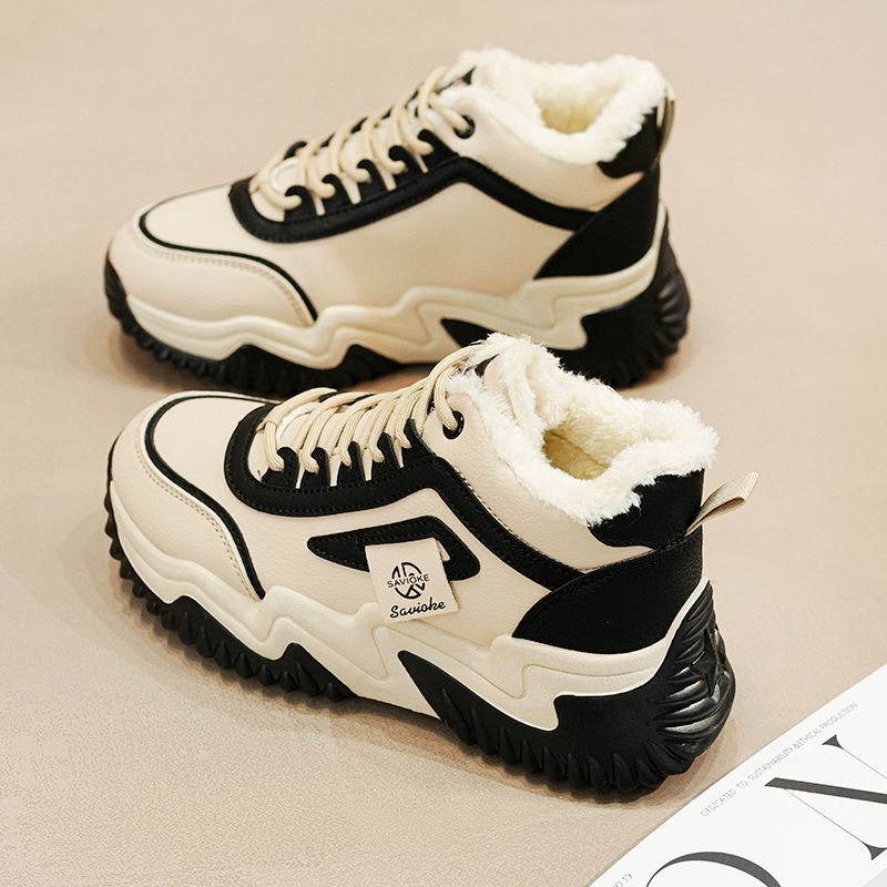 【万达撤柜】加绒加厚老爹鞋女2023冬季新款百搭棉鞋厚底防滑运动鞋