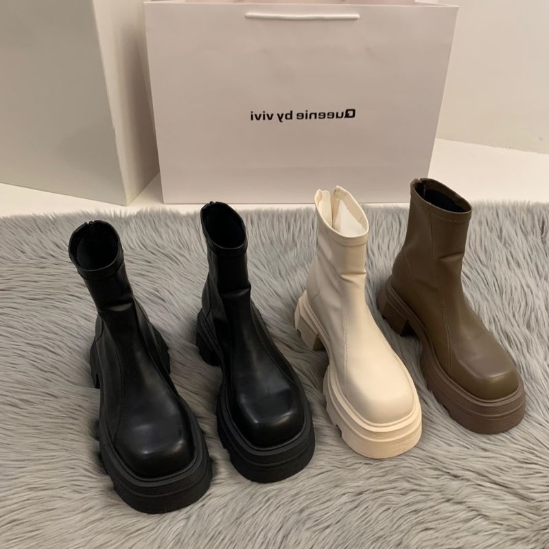 【万达撤柜】靴子女马丁靴英伦风厚底时尚百搭小个子后拉链软皮短靴