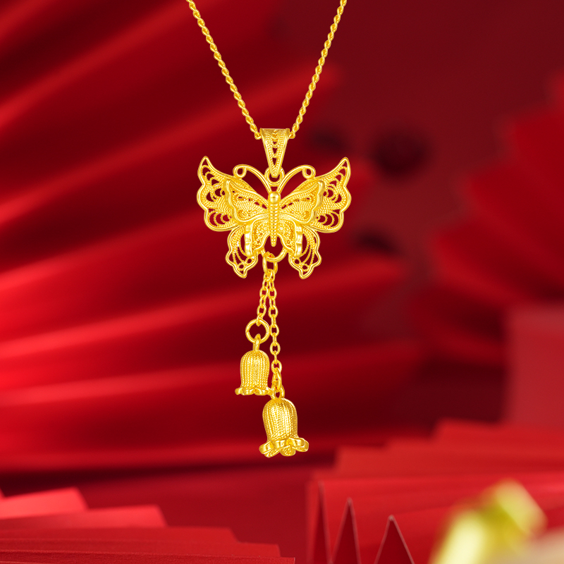 钛钢项链 不掉色超仙在逃公主花丝双蝴蝶项链女时尚百搭气质配饰