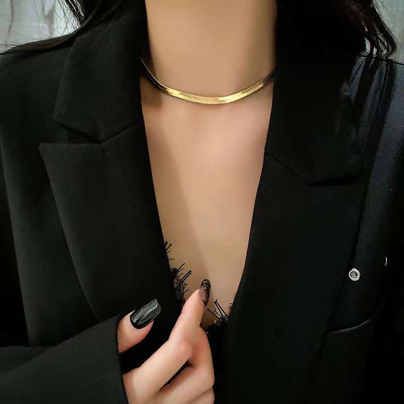 钛钢项链 不掉色素款蛇骨链女款欧美ins精致百搭可叠戴锁骨链饰品