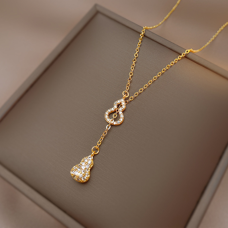 钛钢项链 新款小众设计感微镶葫芦项链女高级简约轻奢秋冬毛衣链