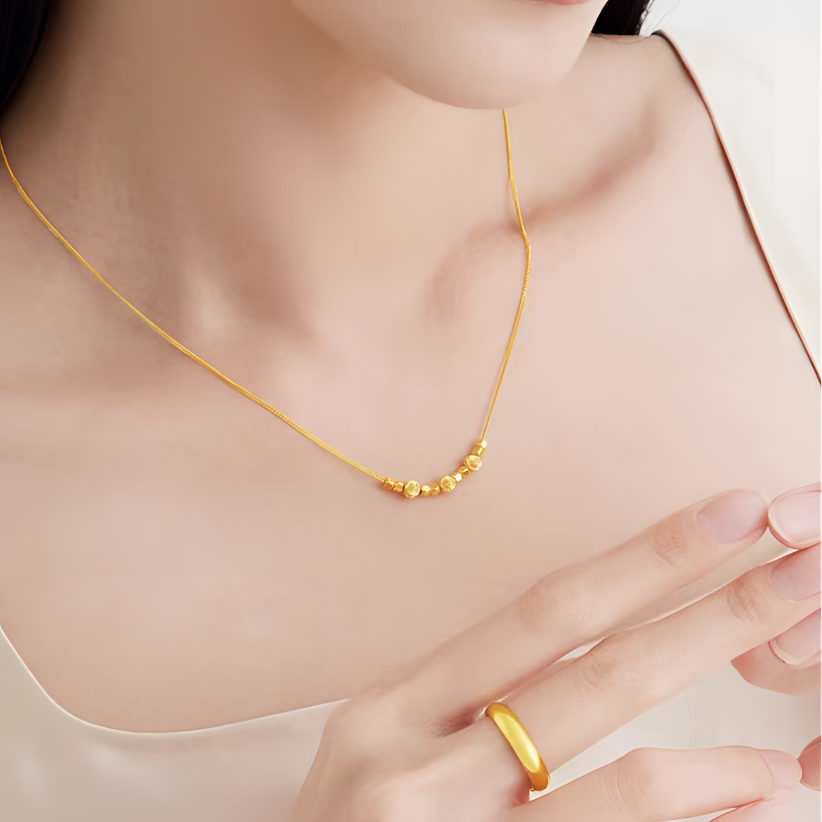 JIN BAI ZHENG 钛钢项链 不掉色蹦迪珠小方糖项链女时尚轻奢饰品