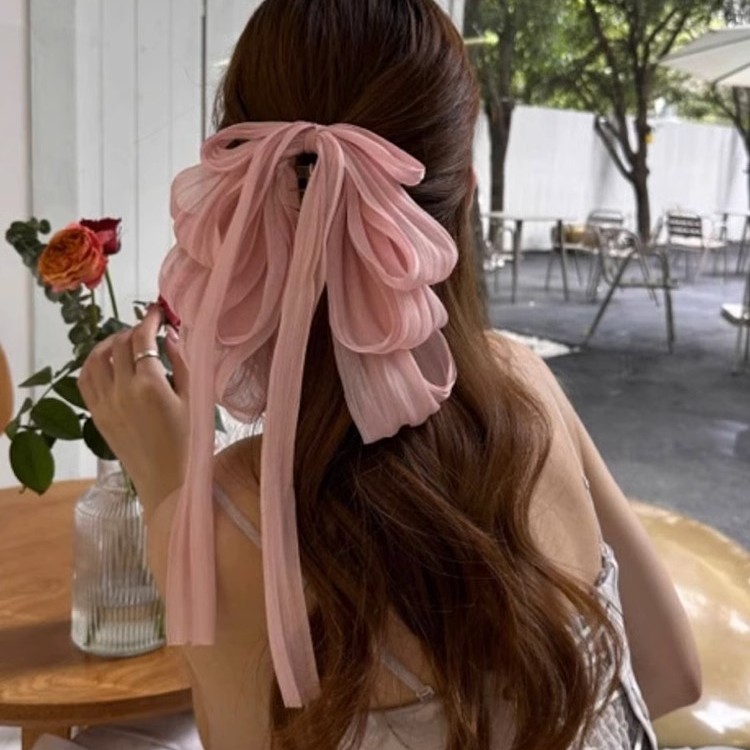 超仙蝴蝶结飘带抓夹女扎发马尾夹子显脸小蓬松感雪纺甜美抓夹发饰