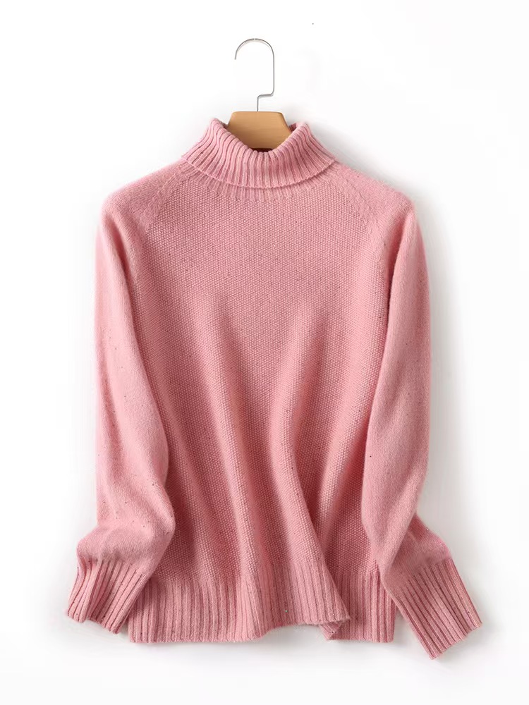  【一线彩片高翻领】100纯羊毛衫七针厚款宽松女秋冬针织衫百搭时尚