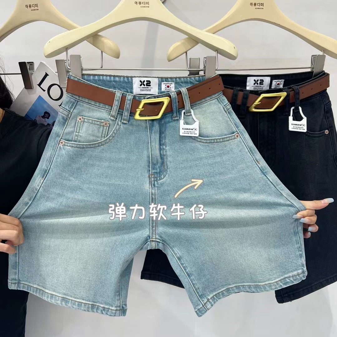 牛仔蓝色弹力短裤女款爆款2024新款夏天热裤女士五分裤黑色短裤