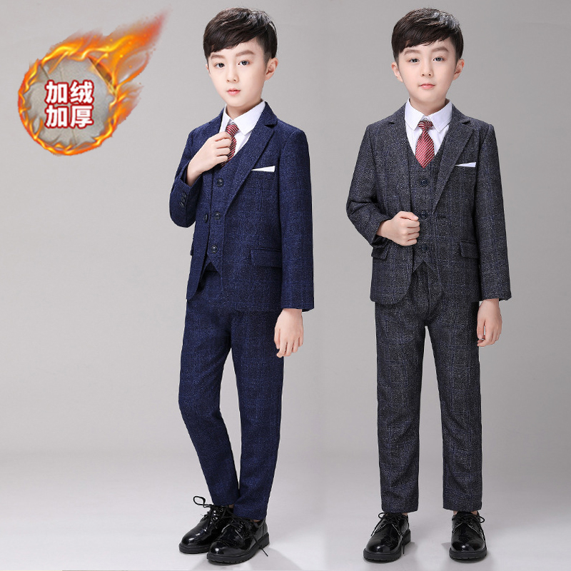 加绒男童礼服儿童英伦绅士小西服外套男孩生日花童主持钢琴演出服