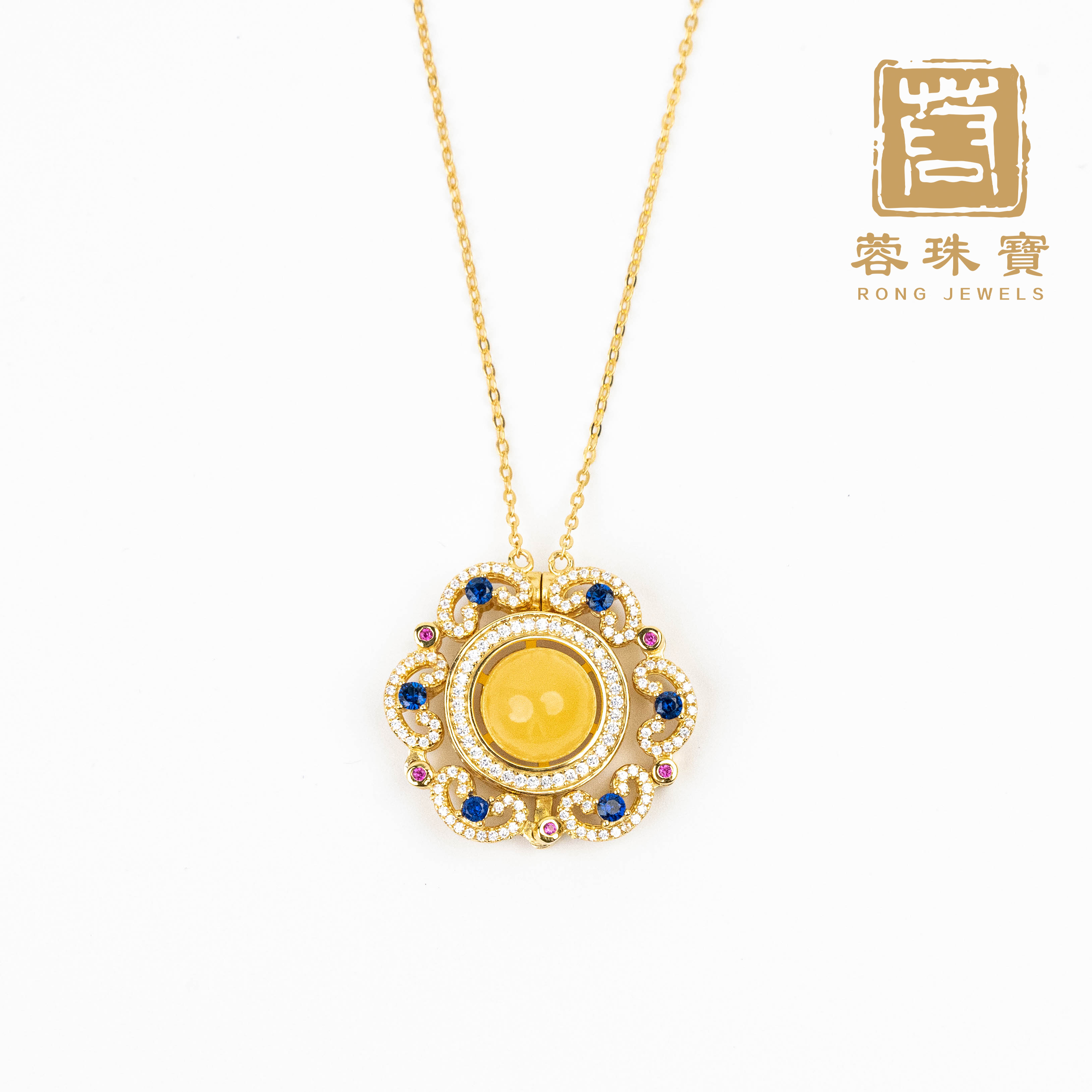 【蓉珠宝】禾美S925银蜜蜡紫荆花项链 国风新中式大气设计