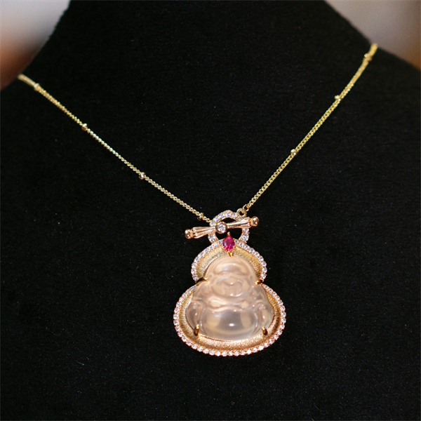 坠链均925银合成锆石 粉佛公项链HTP010