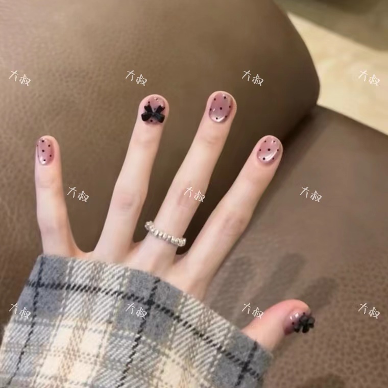 半糖主义 纯手工穿戴美甲短甲猫眼蝴蝶结波点显白气质可反复使用