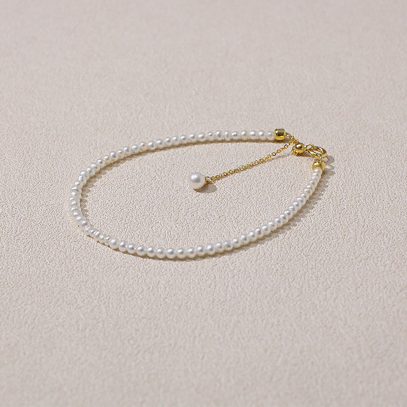 淡水珍珠手链2-3mm近圆小BABY珠百搭气质抽拉简约s925经典小米珠