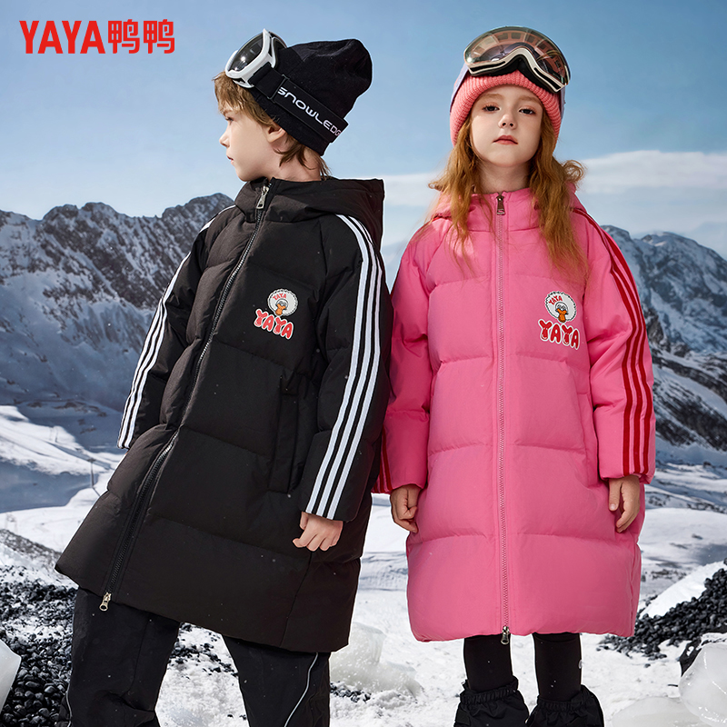 鸭鸭儿童羽绒服2024新款白鸭绒中大男女童中长款加厚童装洋气外套