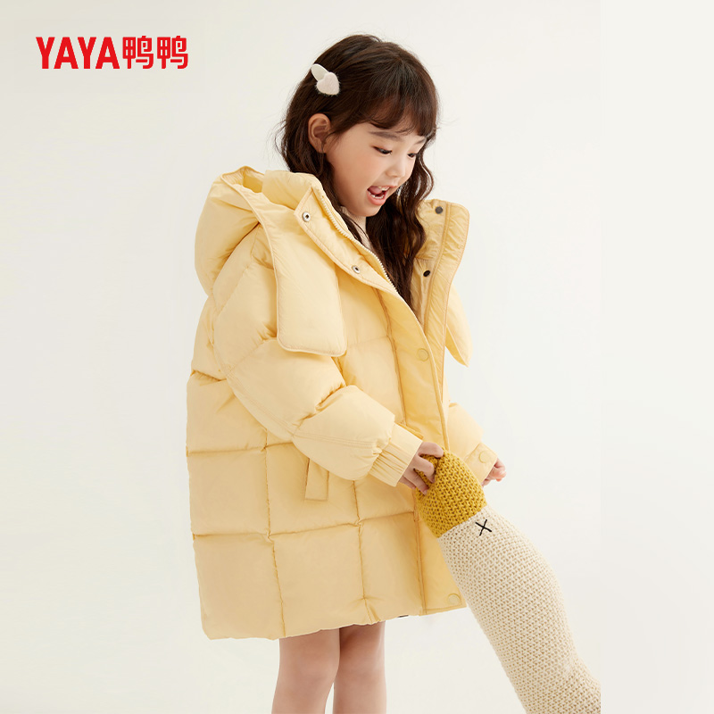 鸭鸭儿童羽绒服女童冬季新款中长款加厚保暖防寒中小童宝宝外套