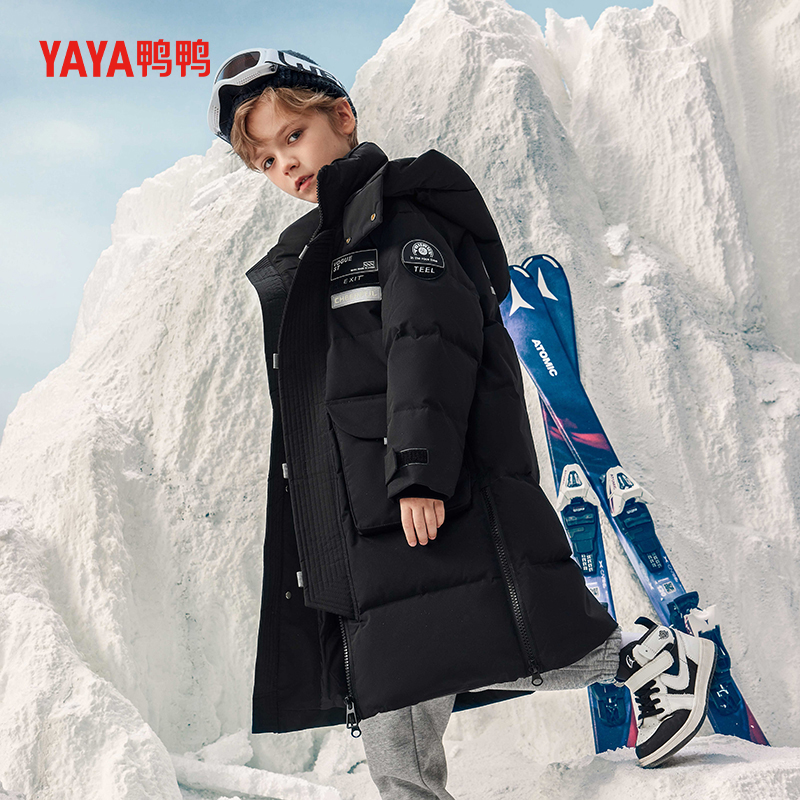 鸭鸭儿童羽绒服中长款2024新款防风保暖冬季男童中大童白鸭绒外套