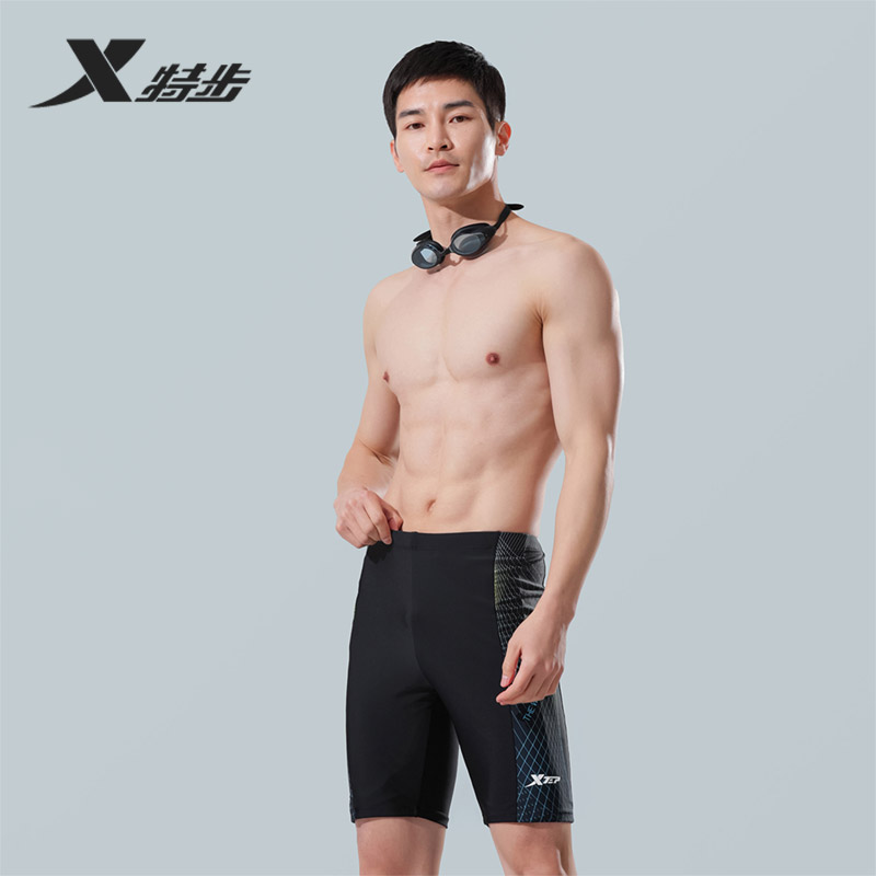特步大码时尚紧身舒适宽松游泳裤速干健身高弹男款潜水透气游泳裤