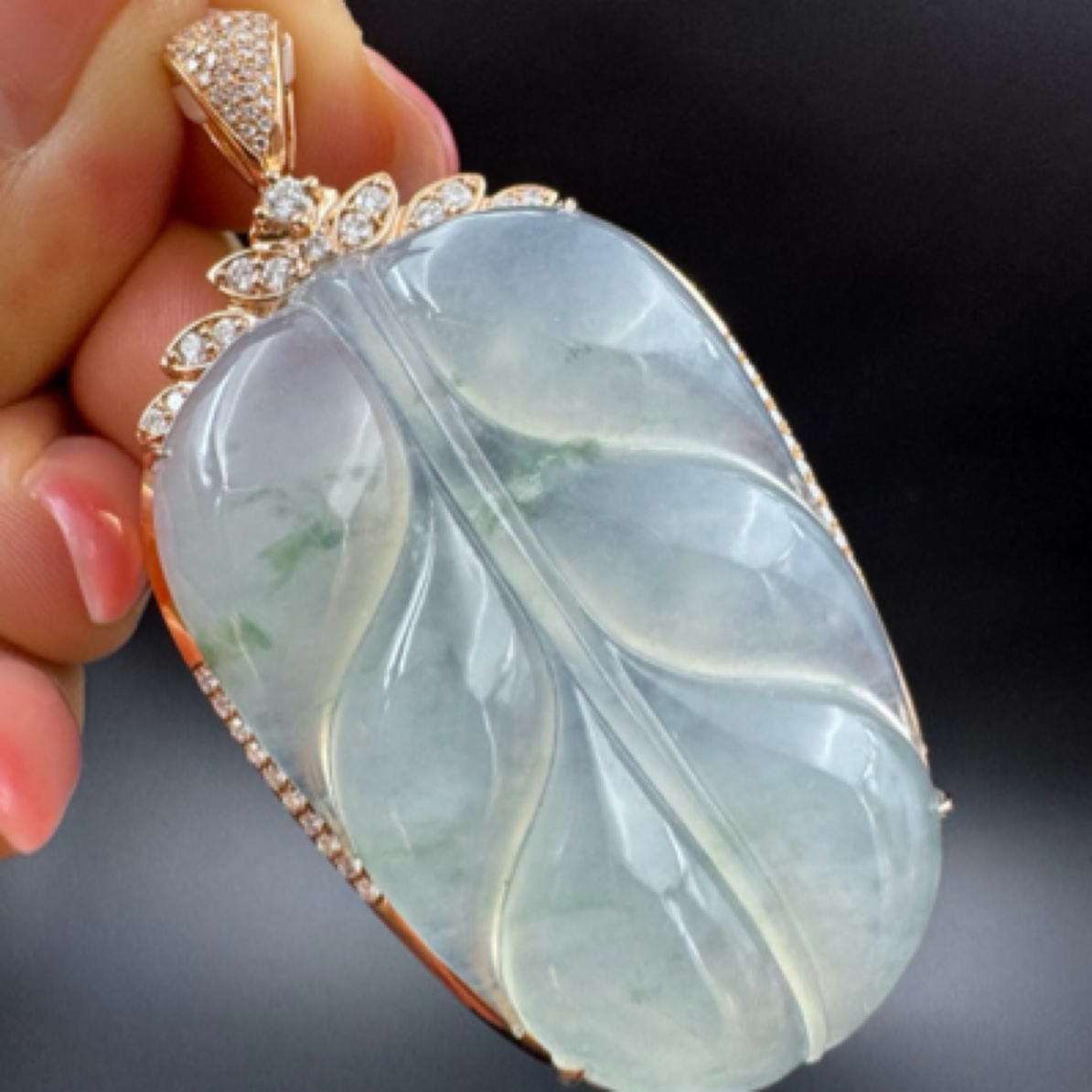 18K金镶翡翠超大金枝玉叶裸石44/整体60