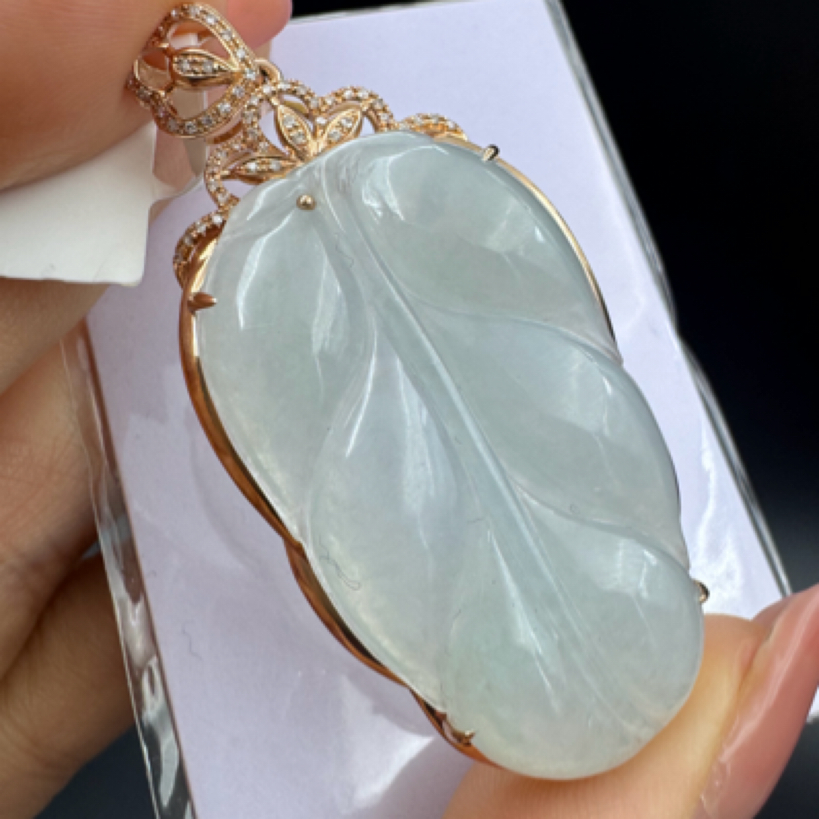 18K金镶翡翠大叶子吊坠裸石38/整体53.8