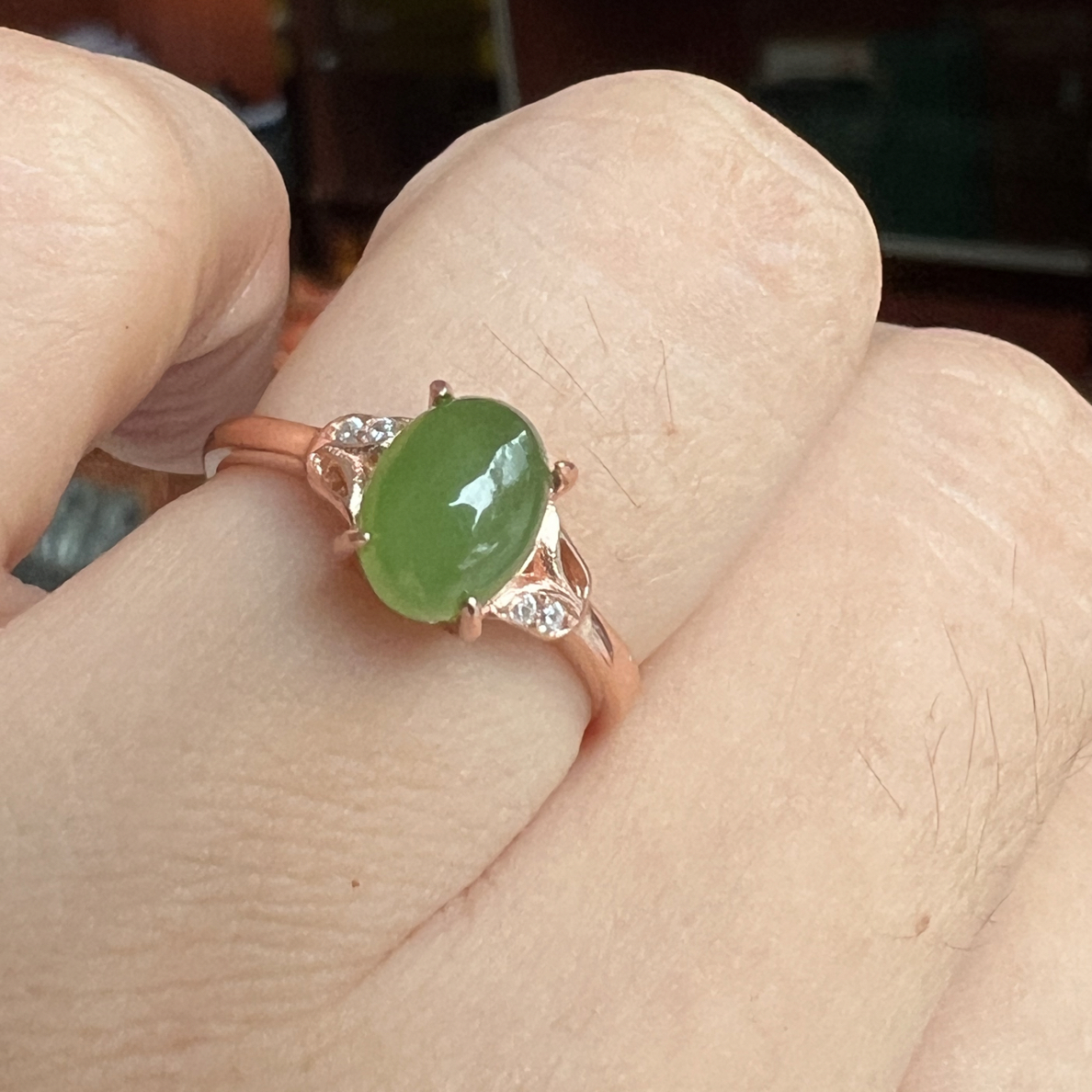 925银镶和田玉蛋面戒指（活口）