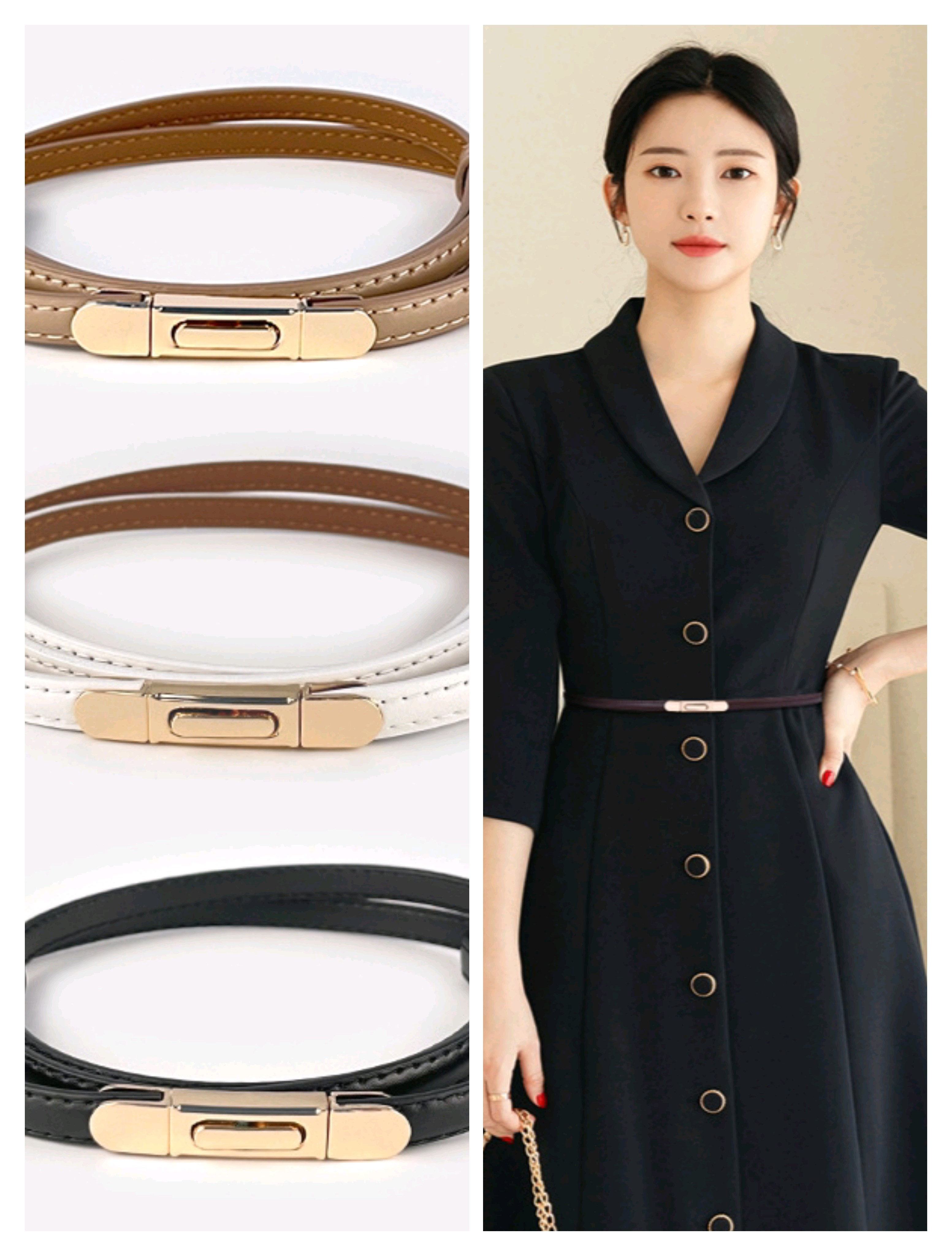 真牛皮对扣细腰带腰带配风衣裙子装饰潮流1.0cm宽