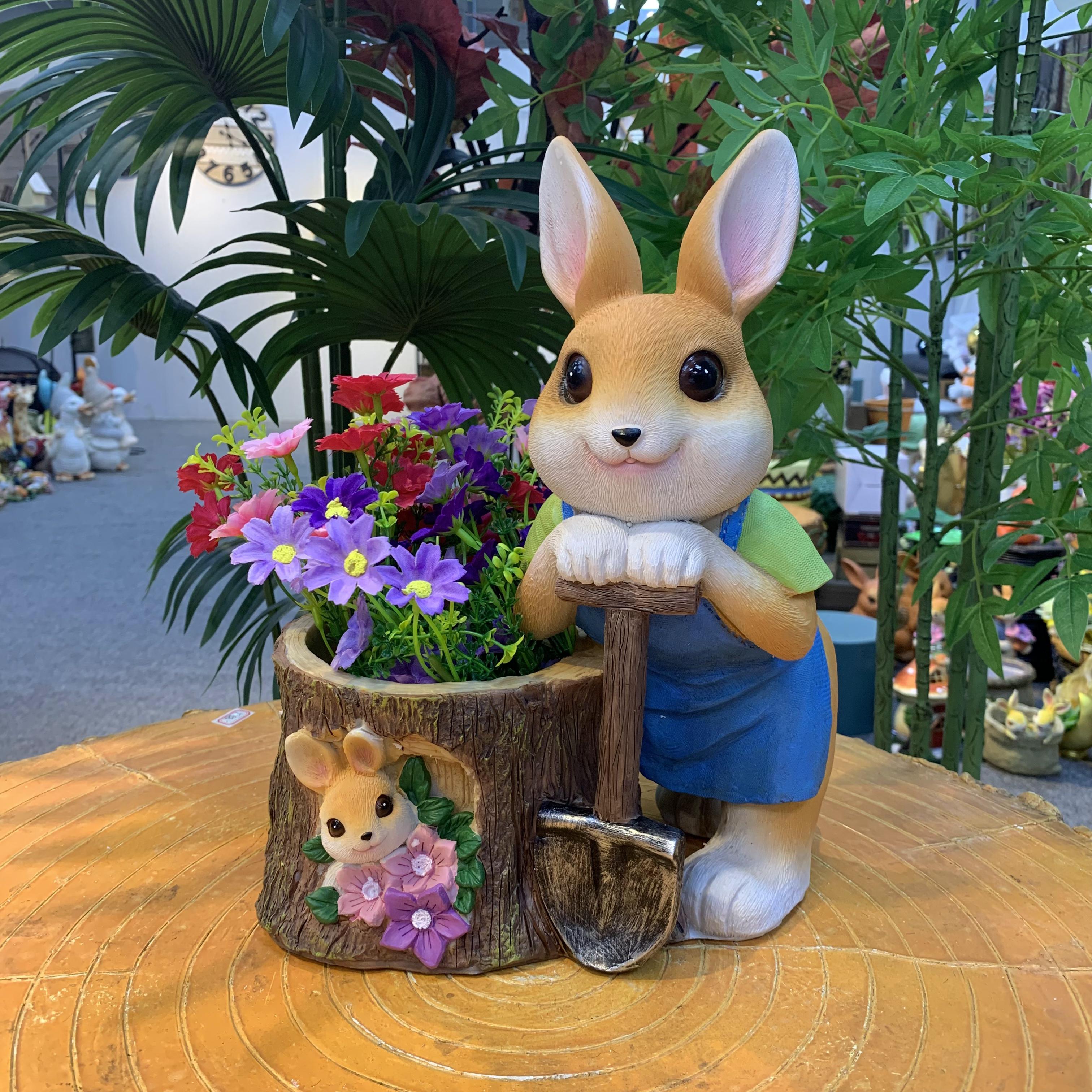 户外铁锹兔子种植花盆可爱动物花园摆件幼儿园庭院阳台盆栽装饰品