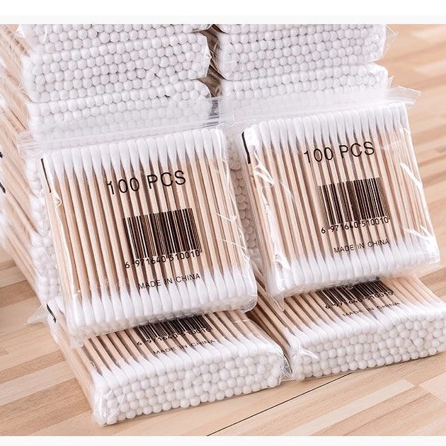 【10包1000根】一次性棉签棒美容卸妆家用双头挖耳朵圆头棉球棒无菌