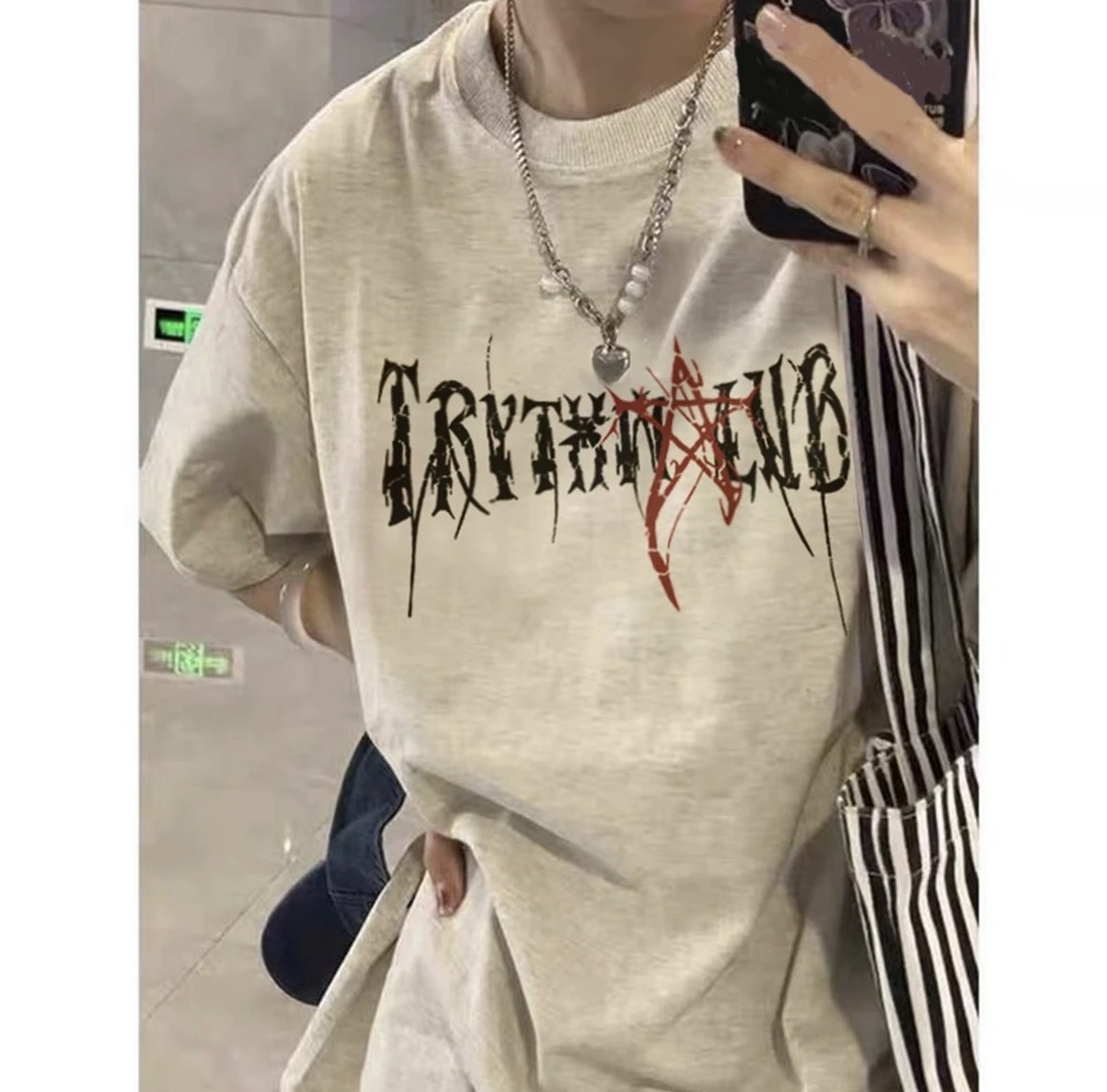 潮牌美式宽松t恤女ins潮纯棉半袖oversize设计感小众夏季短袖上衣