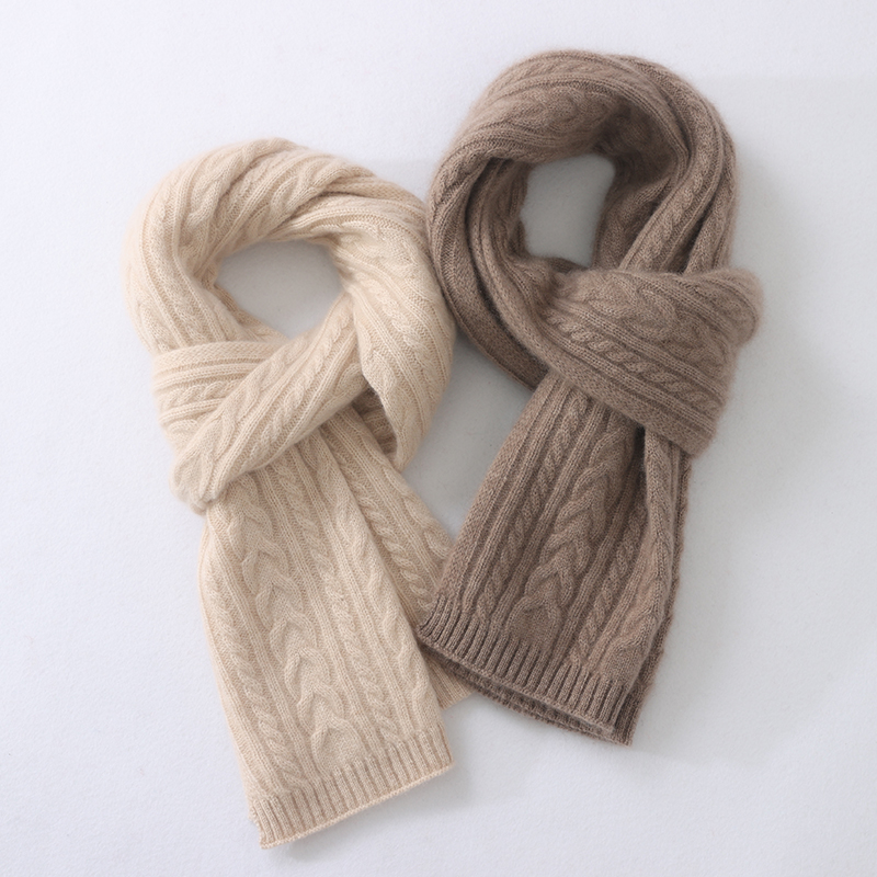 双股加厚麻花100山羊绒围巾保暖ins复古秋冬季针织围脖男女同款