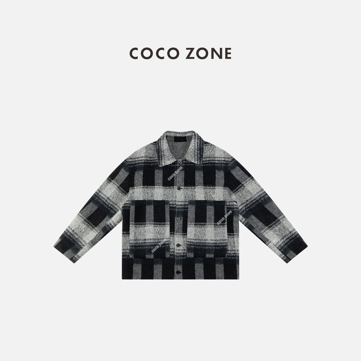 COCO ZONE 刘一一 设计感格纹翻领外套时尚通勤风上衣CC2C2334