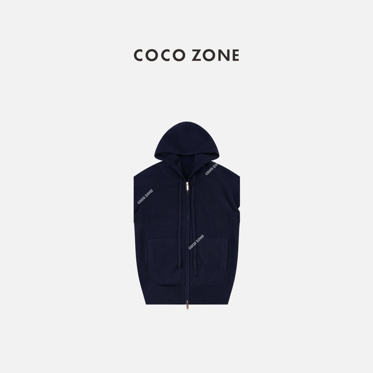 COCO ZONE 刘一一 绵羊毛山羊绒混纺连帽双头拉链针织衫CC2D2698