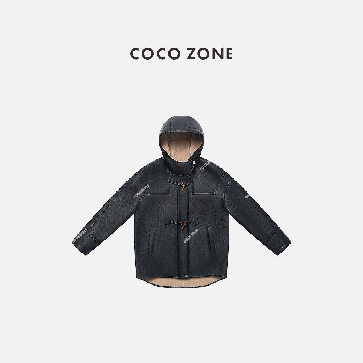 COCO ZONE 刘一一“黑武士”冬季高级袖口拼接设计连帽外套CC2D3075