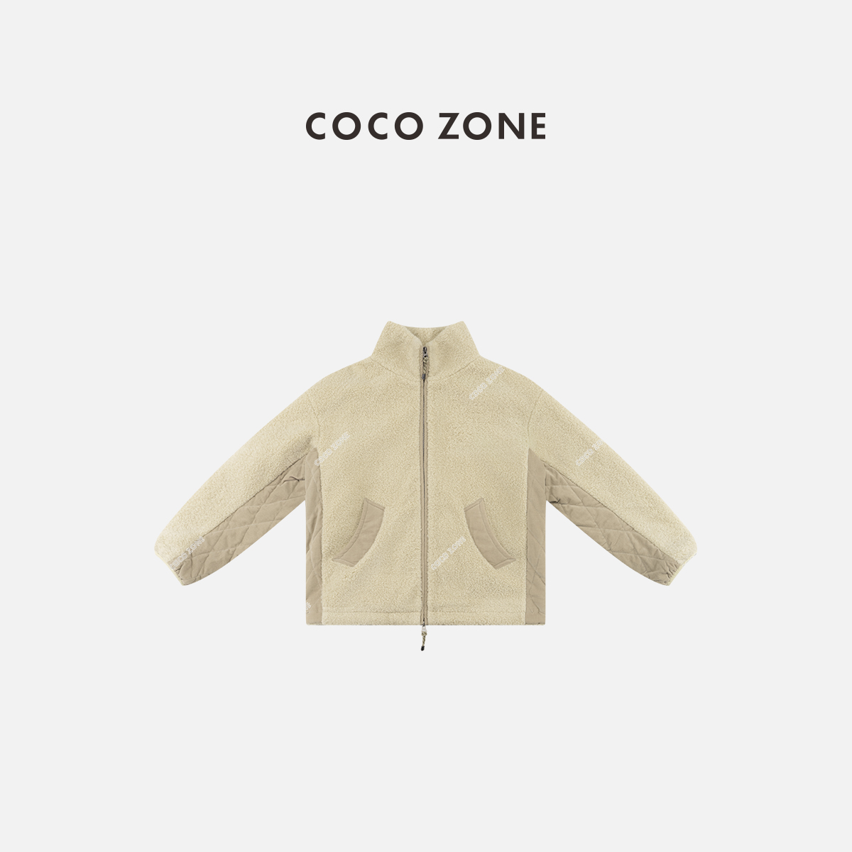COCO ZONE 刘一一 复古撞色拼接立领双头拉链保暖外套CC1D2620