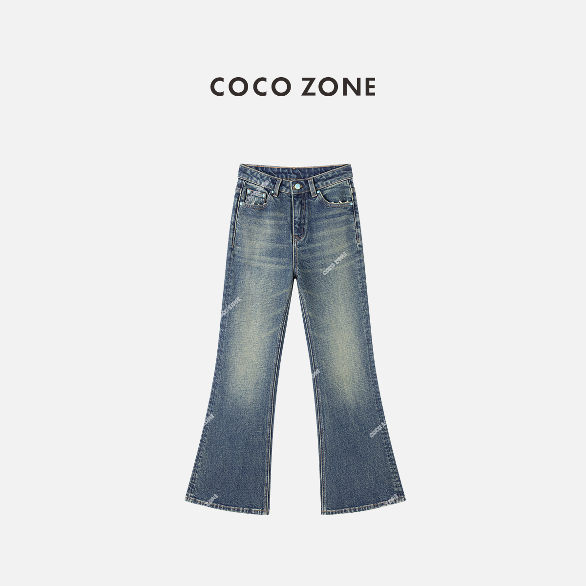 COCO ZONE刘一一早秋复古微喇牛仔裤气质显瘦直筒裤CC2C1571