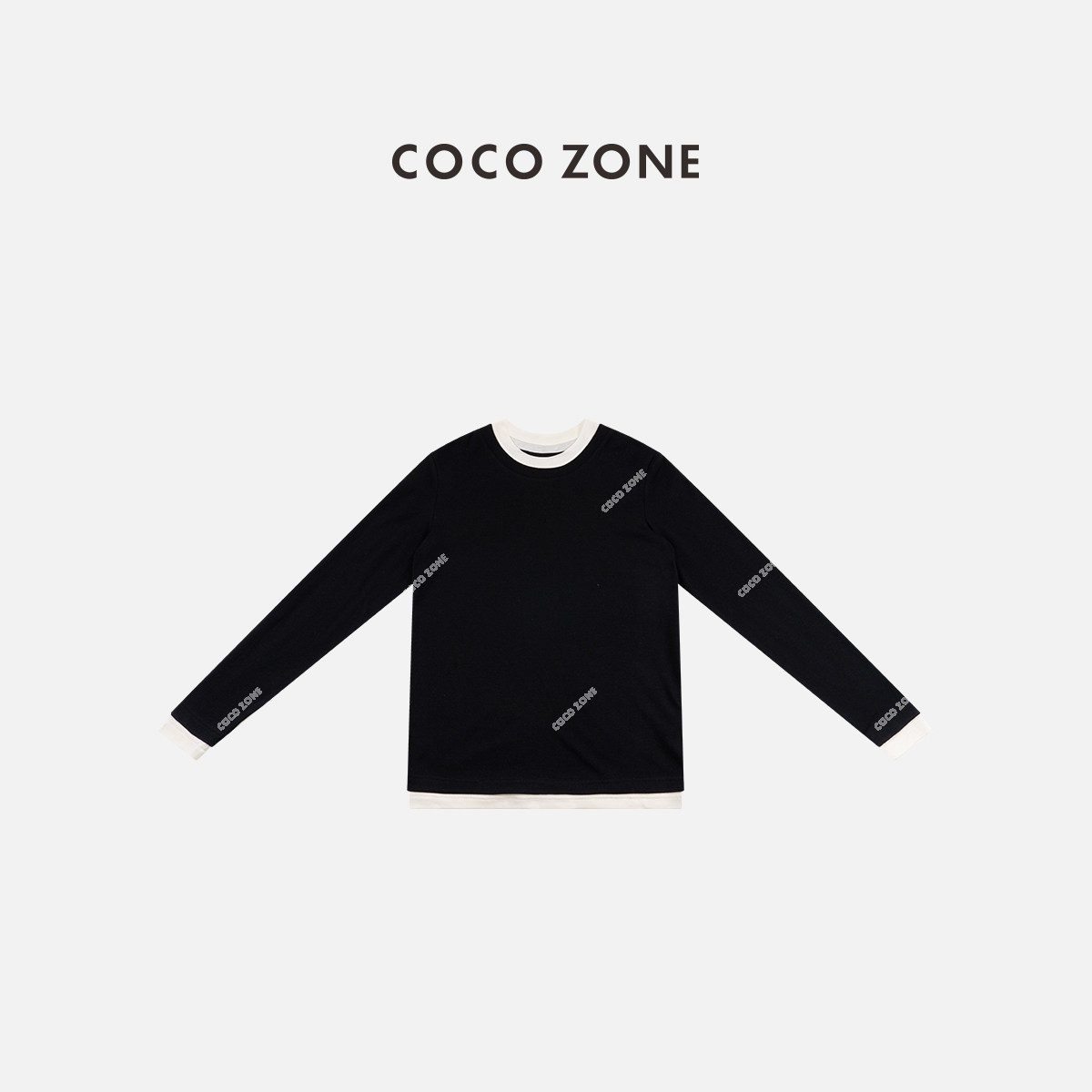 COCO ZONE 刘一一 时尚假两件长袖T恤简约百搭上衣CC1D2427